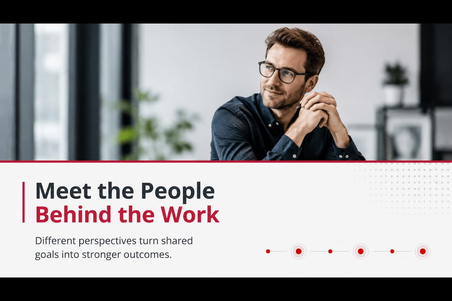 Team introduction slide showing an original professional portrait beside an inclusive team message.