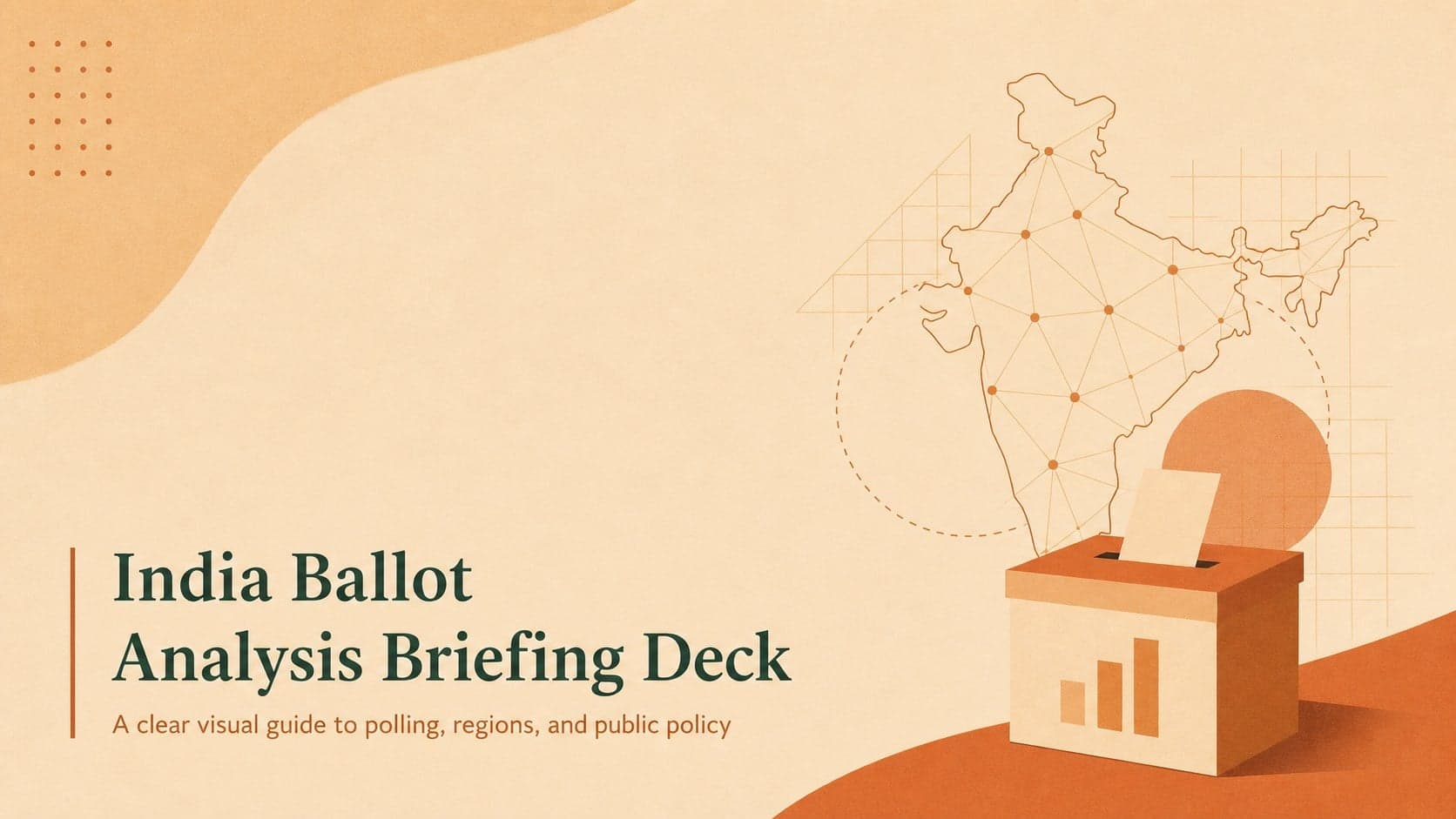 Cover slide for an India ballot analysis briefing with an orange-and-beige editorial design.