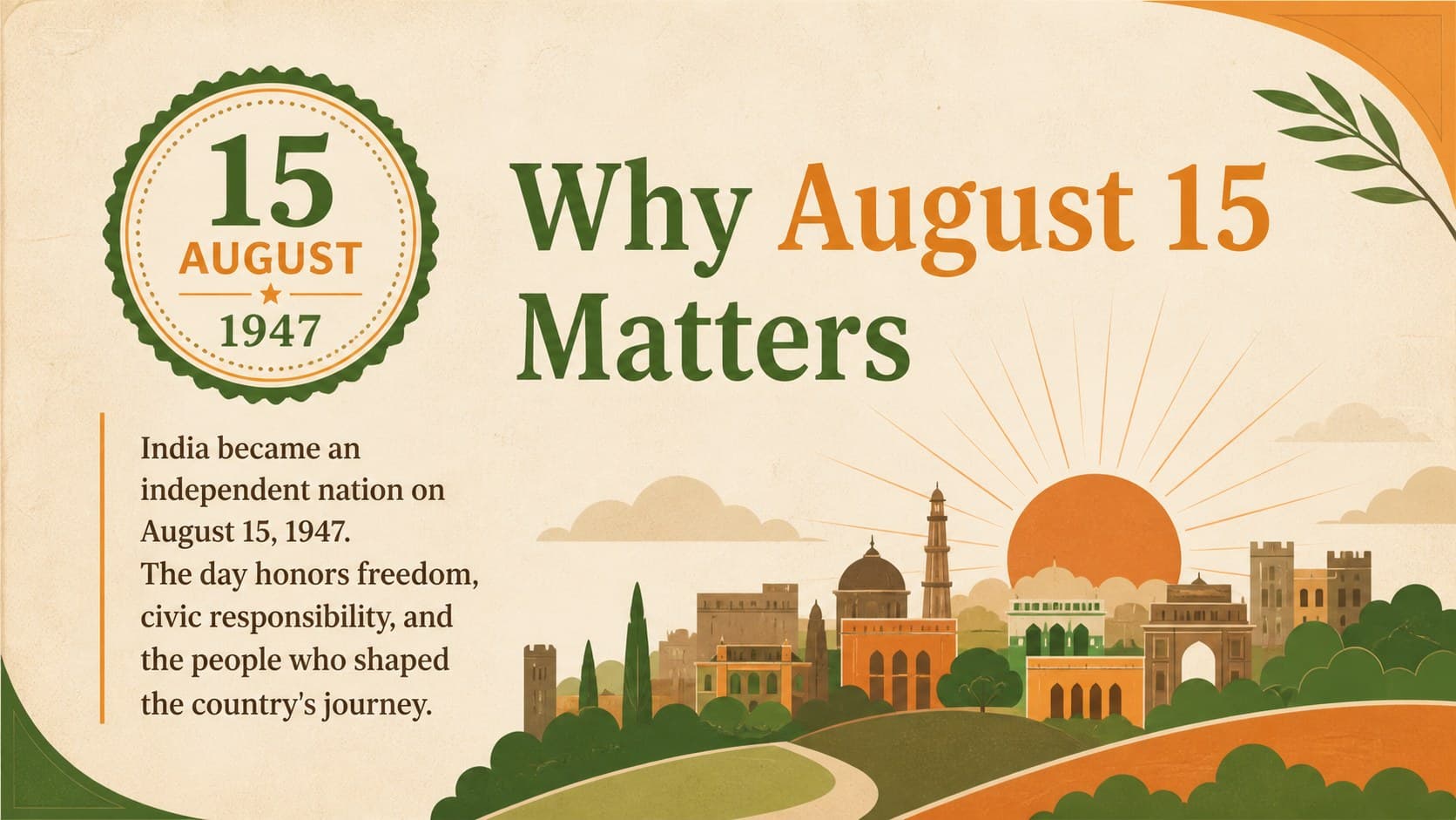 India Independence Day classroom slide explaining why August 15 is commemorated.