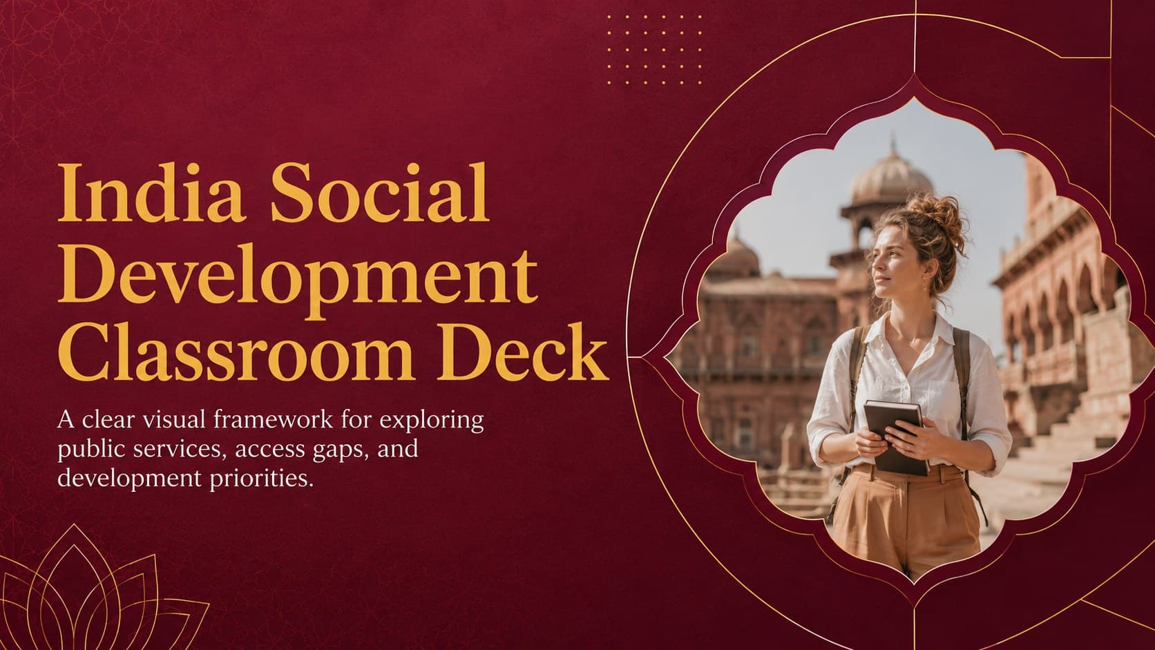 Cover of the India Social Development Classroom Deck in a formal red academic style.