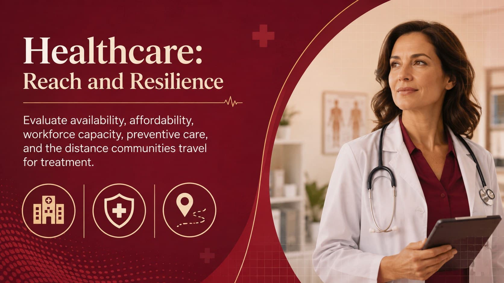 Indian healthcare presentation slide about availability, affordability, and preventive care.