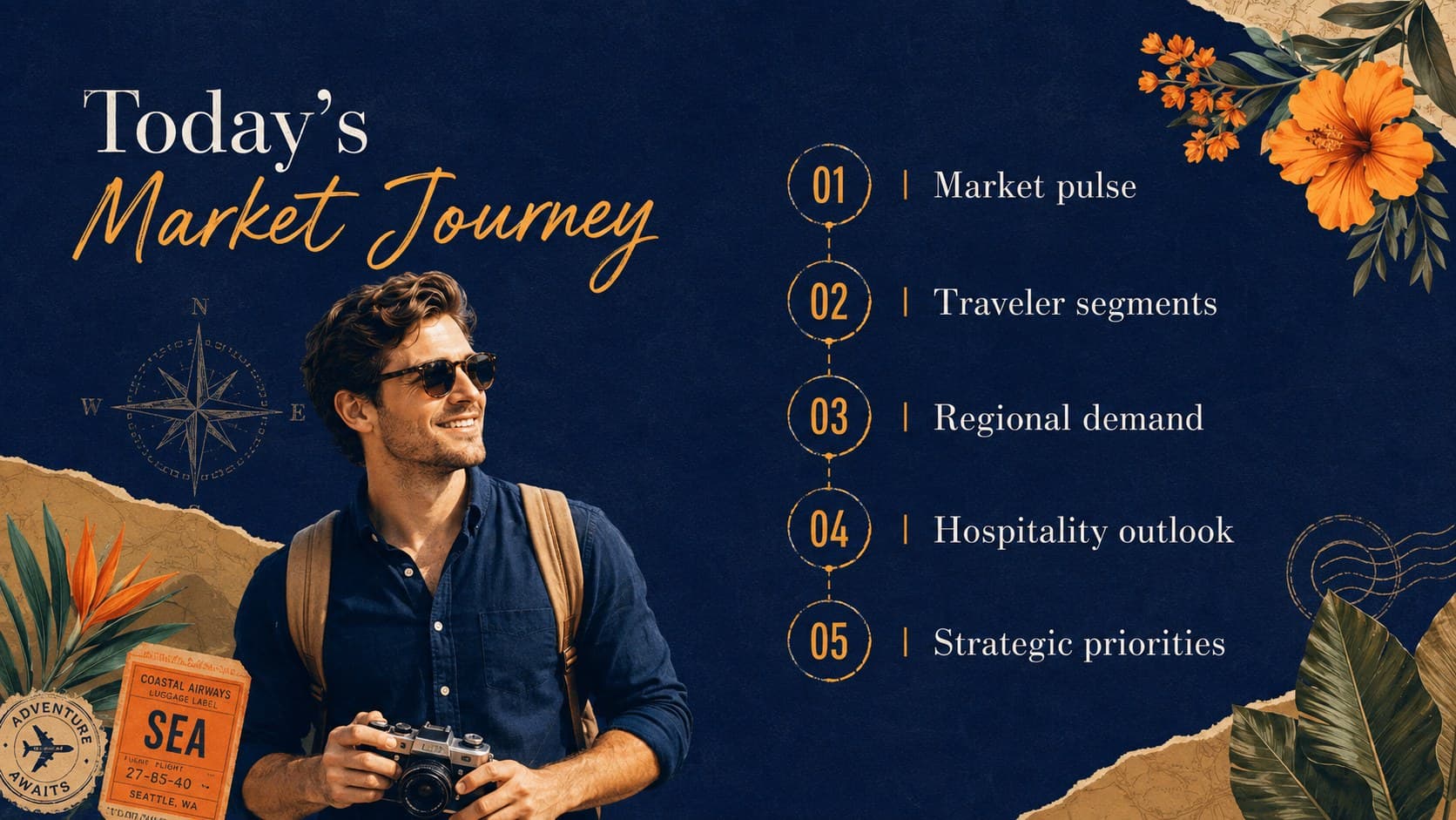 Agenda slide outlining the major sections of an India travel industry analysis presentation.