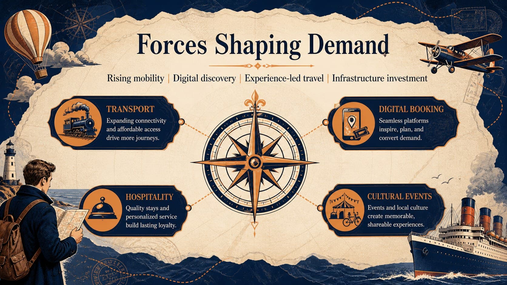 Market drivers slide showing forces shaping the Indian tourism and hospitality sector.