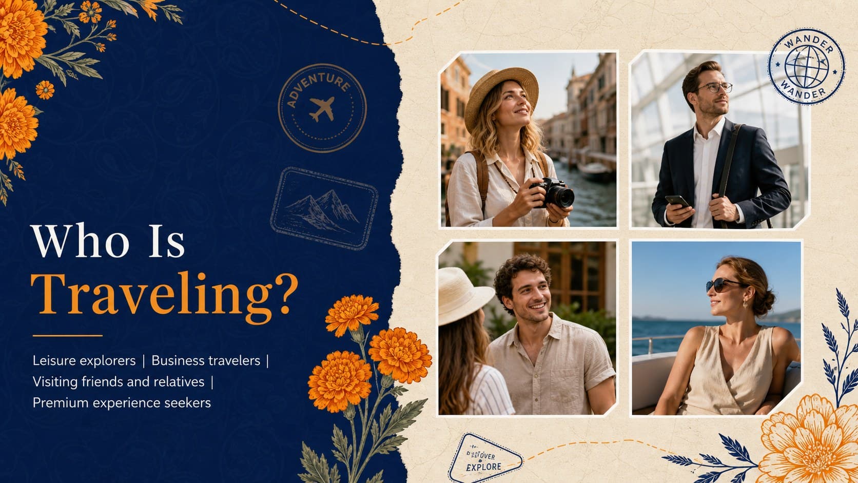 Traveler profile slide comparing key audience segments in an Indian hospitality market presentation.