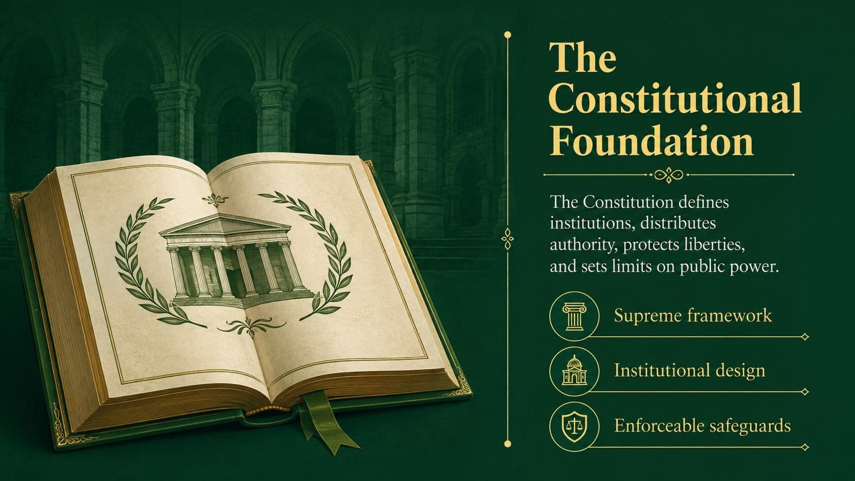 Indian constitutional principles presentation showing the Constitution as the foundation of public authority.