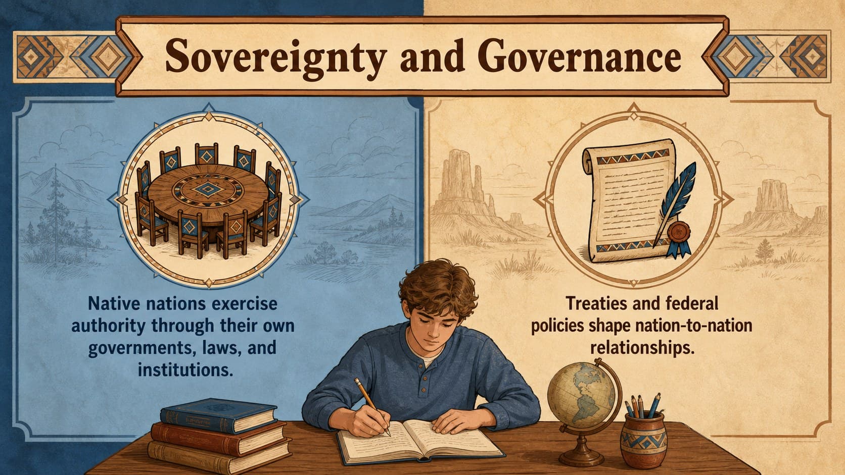 Tribal sovereignty education slide deck page explaining governance and nation-to-nation relationships.
