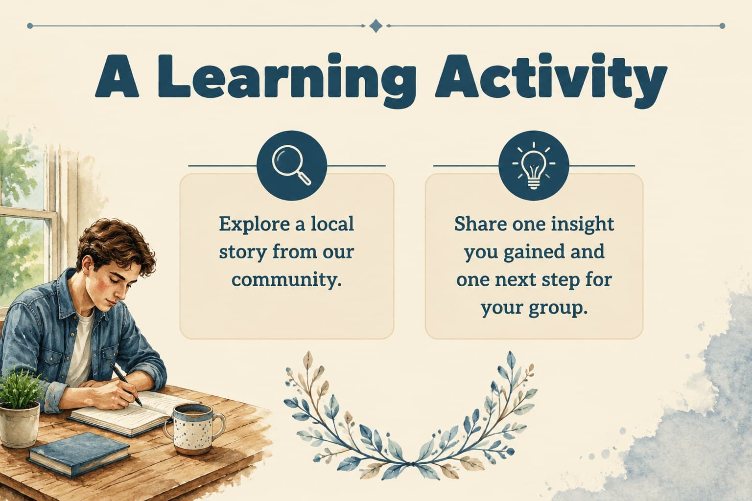 School assembly Indigenous Peoples Day slide featuring a community activity plan.
