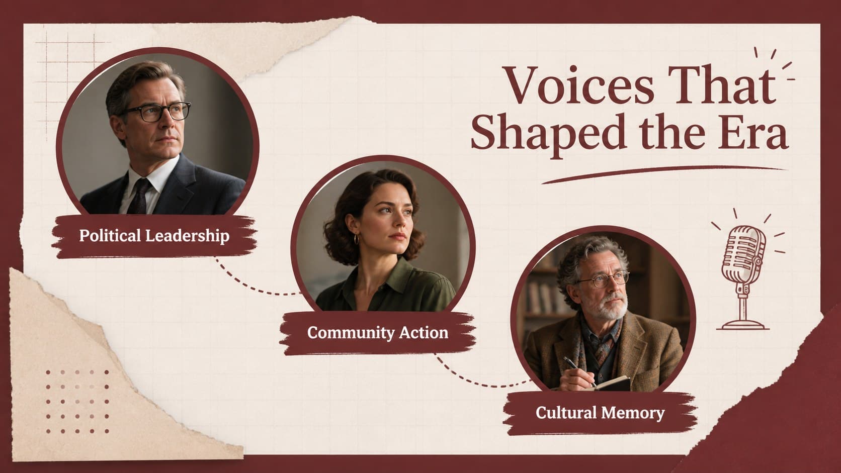 Key figures slide presenting influential voices within an Indonesian history thesis presentation.