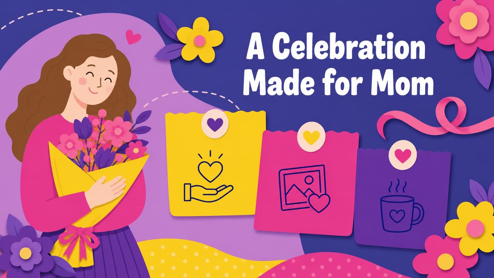 Colorful Indonesia Mother's Day classroom slide introducing a celebration of gratitude, memories, and family stories.