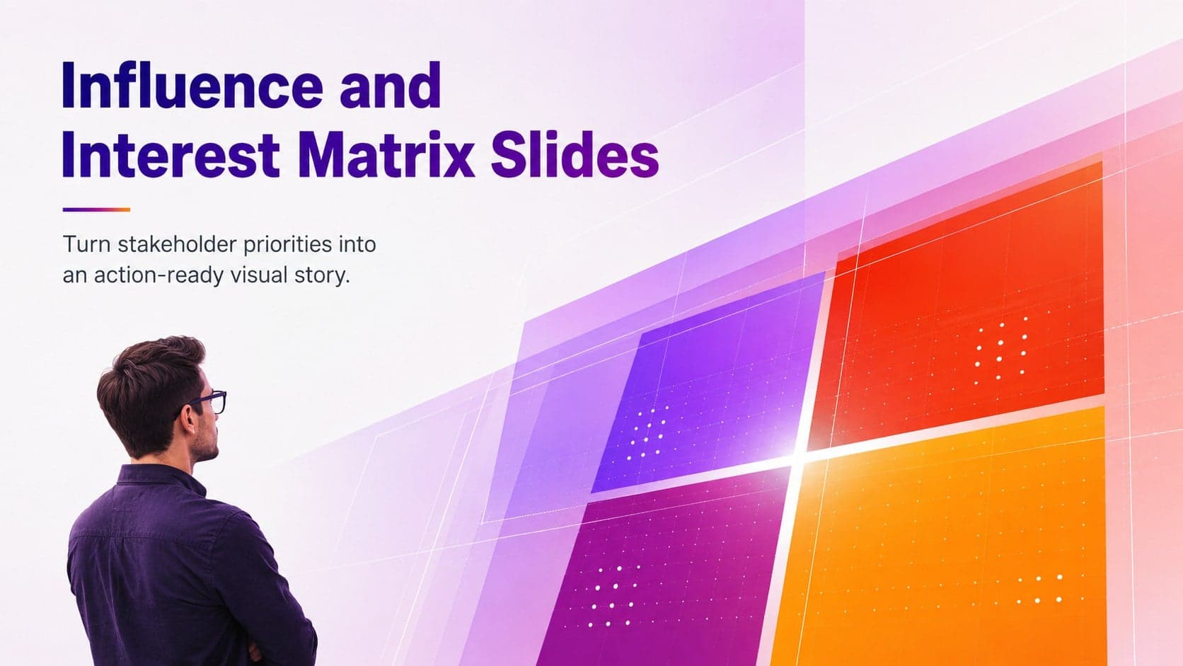 Cover for colorful Influence and Interest Matrix Slides with a modern gradient stakeholder mapping graphic.