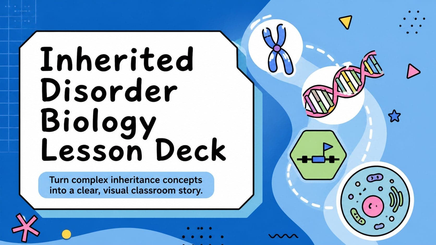 Cover of an inherited disorder biology lesson deck with blue genetics illustrations and a clear classroom-focused subtitle.
