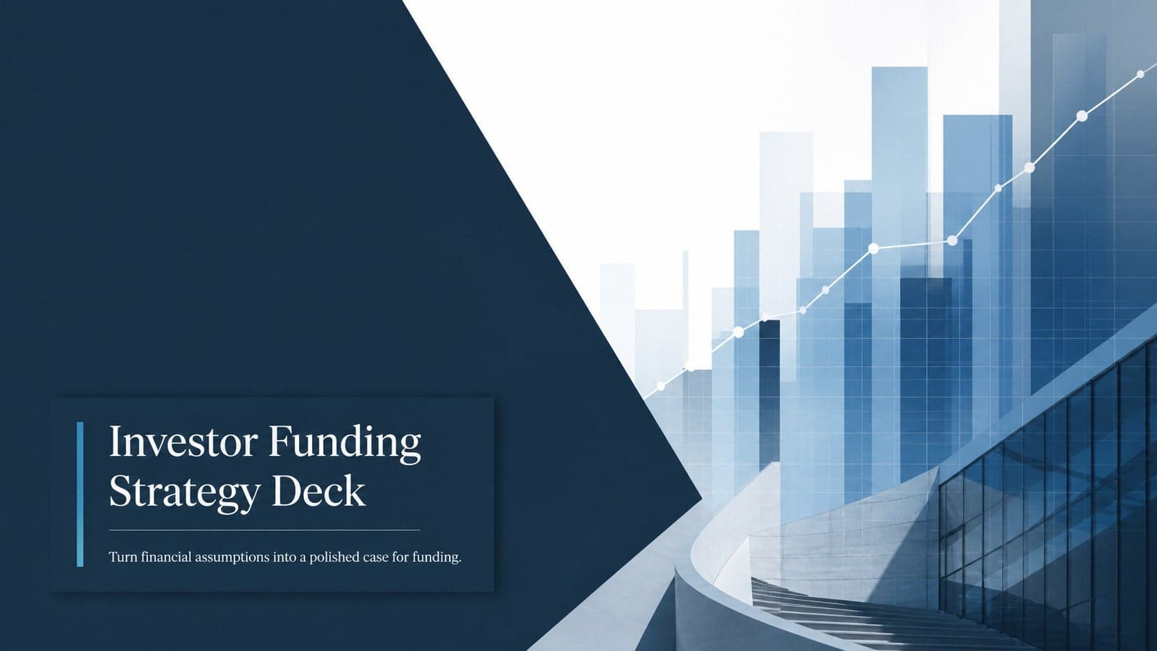 Elegant blue cover for an Investor Funding Strategy Deck with refined financial graphics and a structured corporate layout.