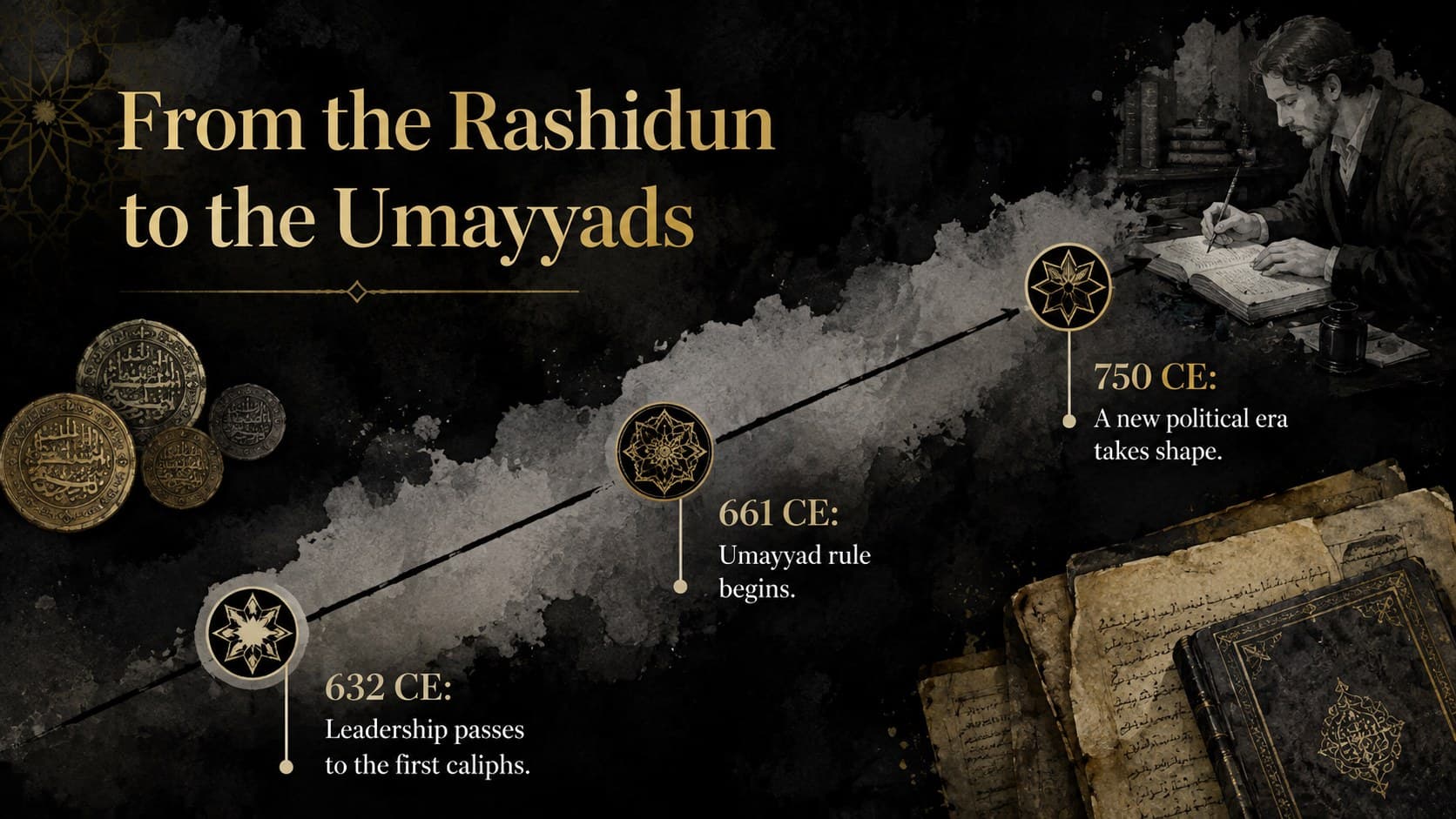 Islamic history timeline presentation comparing the Rashidun and Umayyad caliphates.