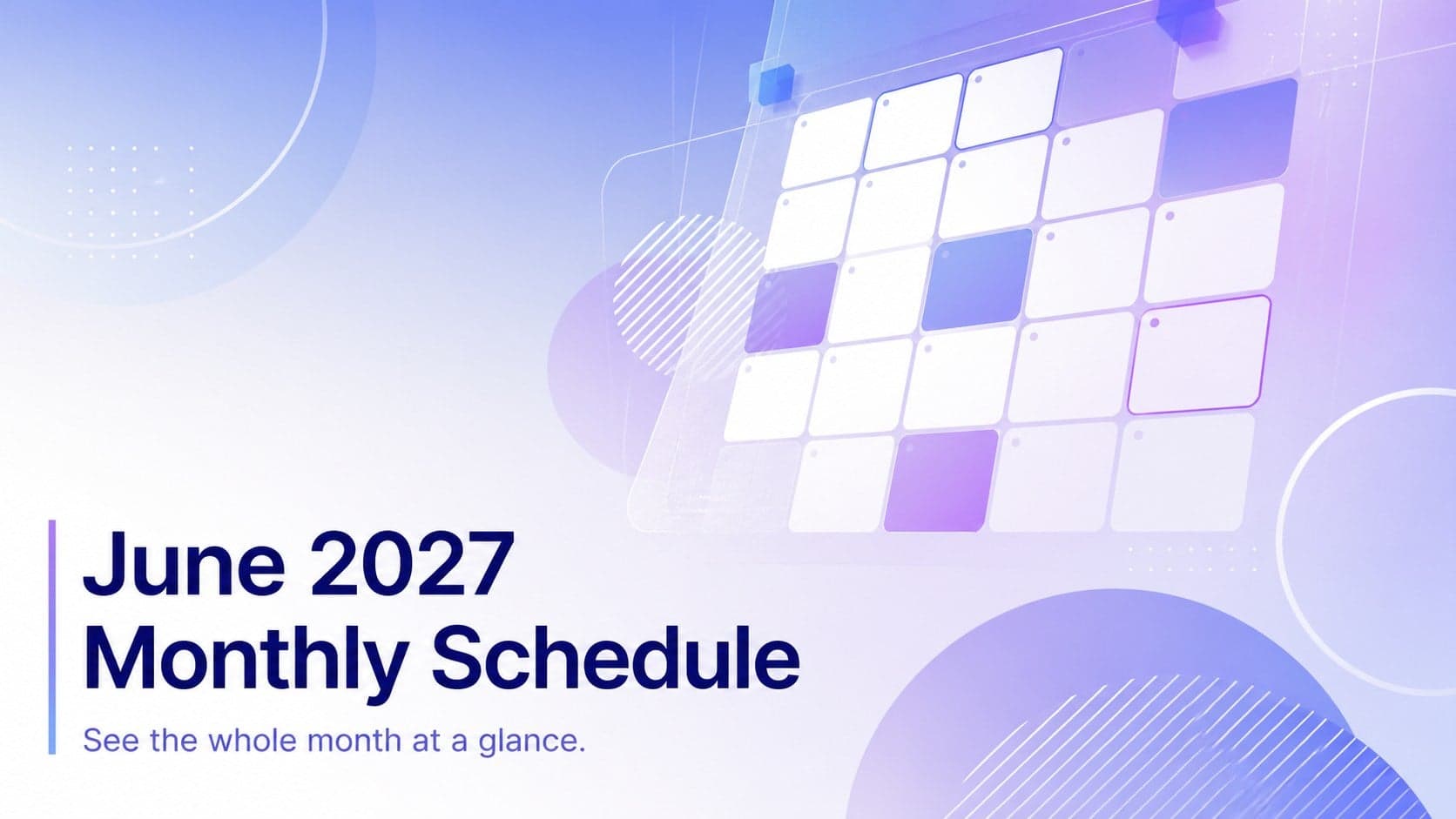 Cover of the June 2027 monthly schedule with a clean blue and purple gradient layout.