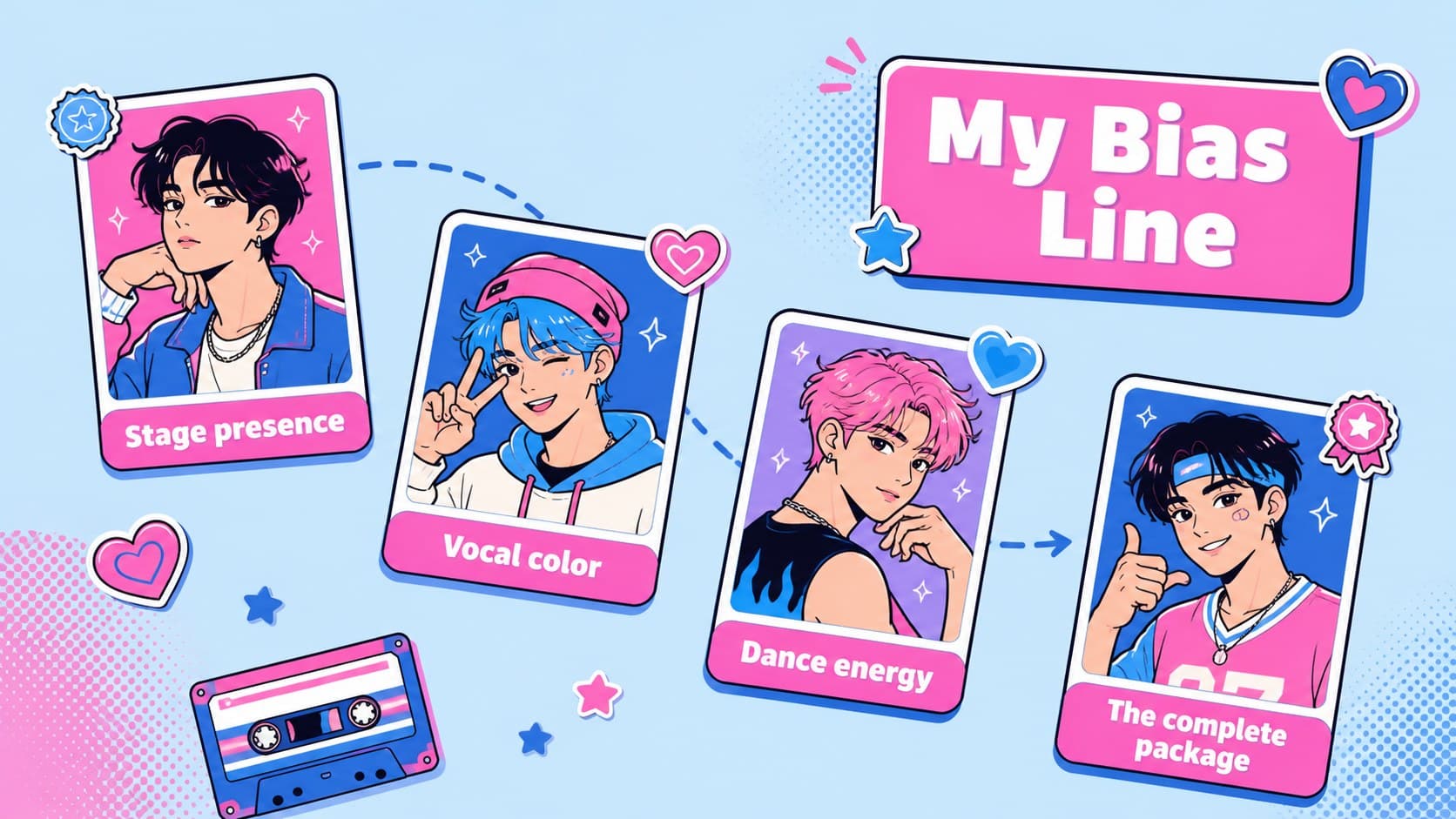 Bias list layout showing favorite members in an editable K-pop fan profile presentation.