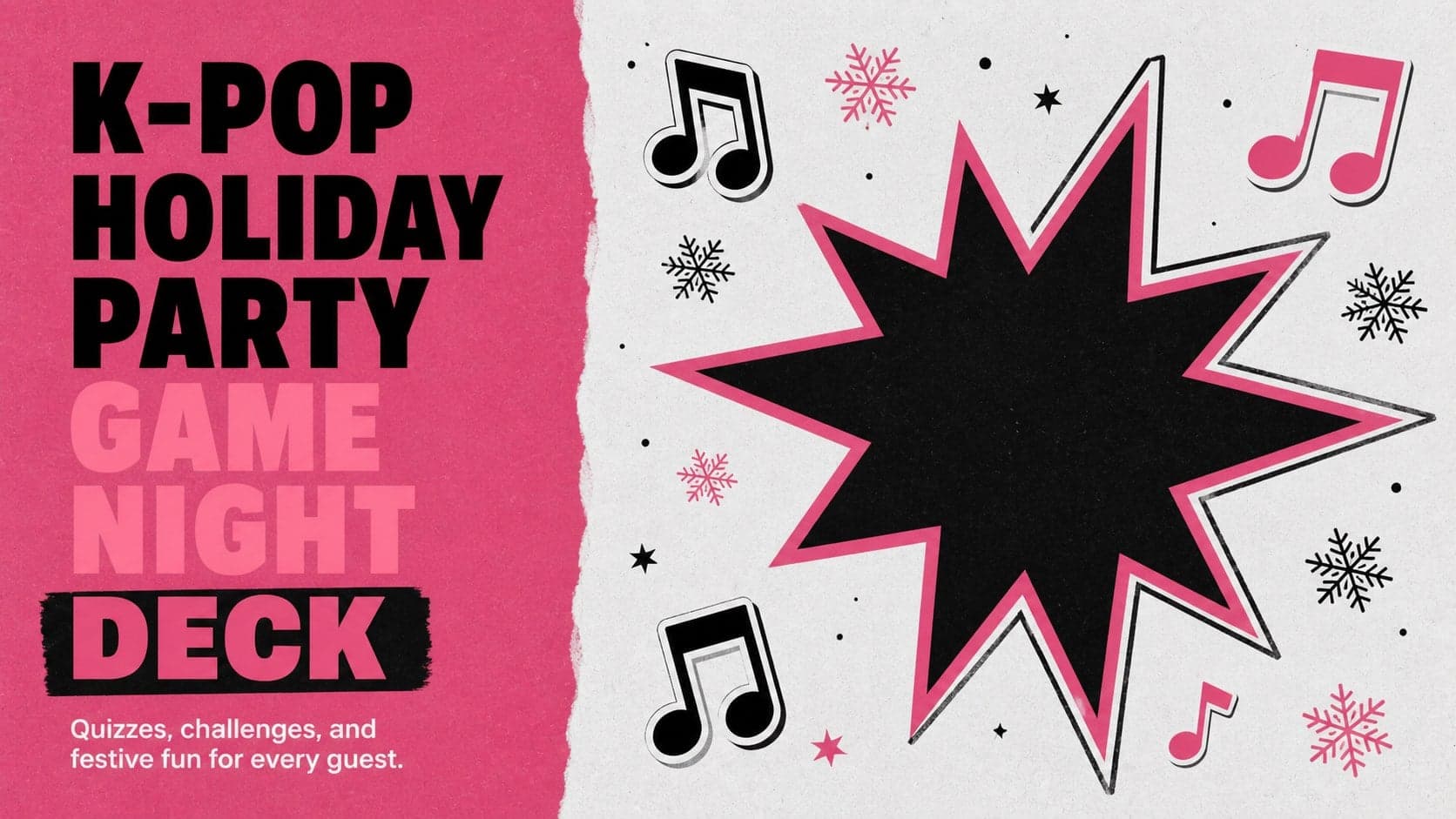 Cover slide for a k-pop holiday party game deck with a black and pink Y2K Christmas design.