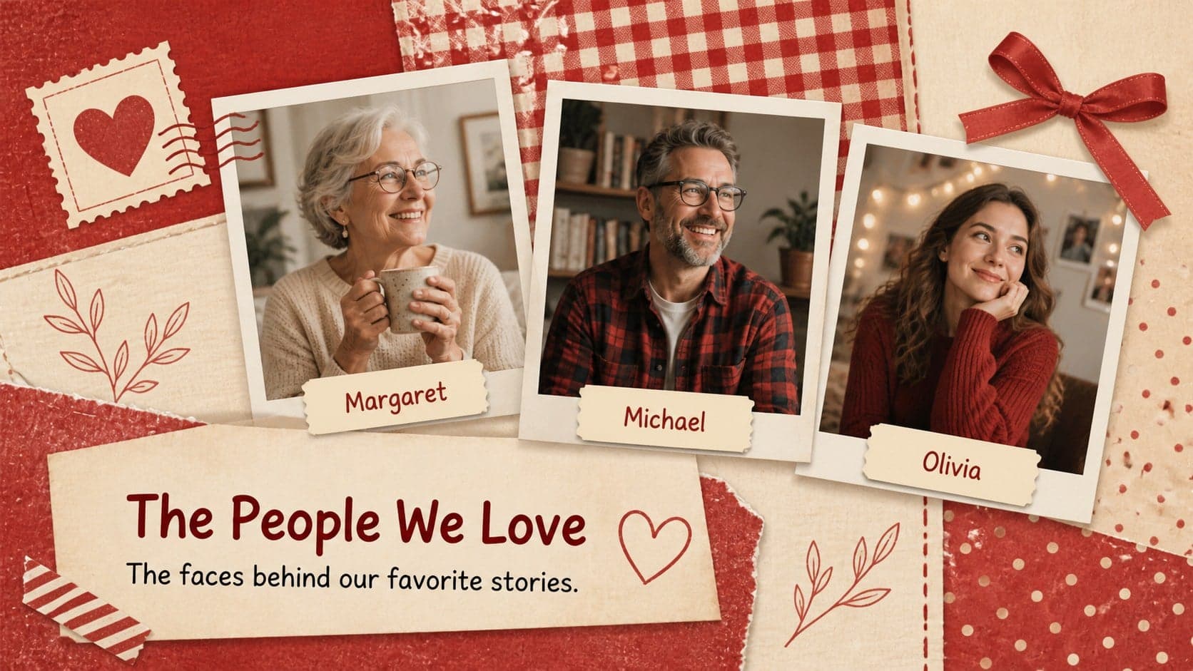 Family history photo slide presenting three portrait frames with names and short relationship captions.