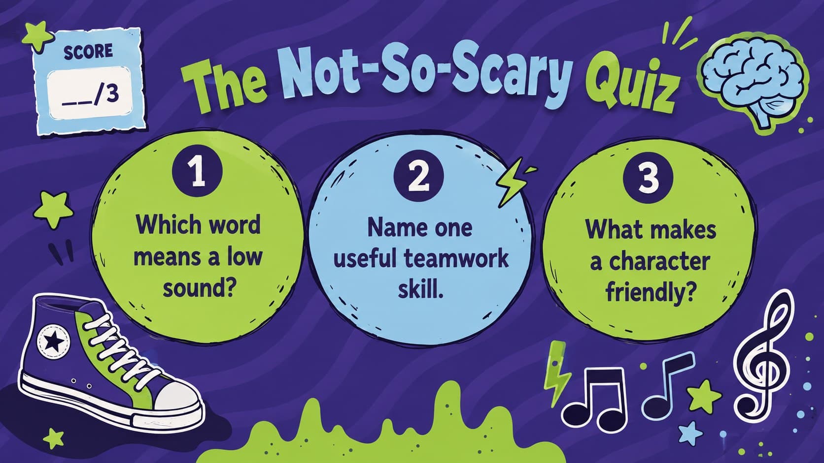 Cute Halloween presentation for students with a three-question zombie knowledge quiz.