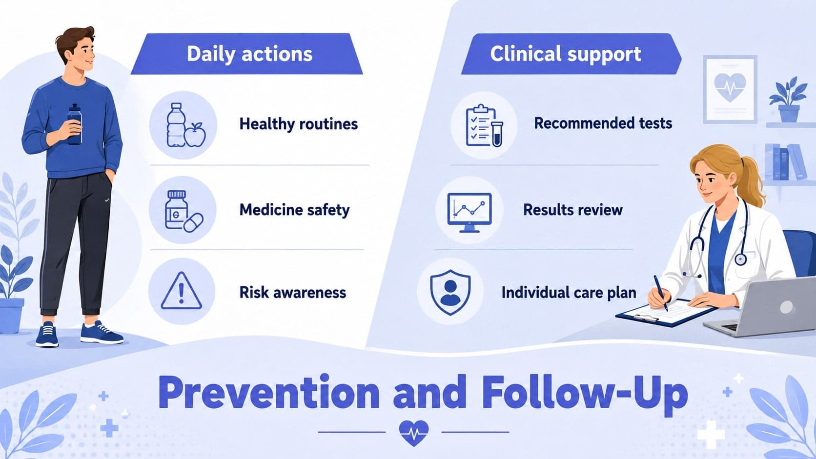 Nephrology patient education deck slide comparing routine kidney care actions with clinical follow-up.