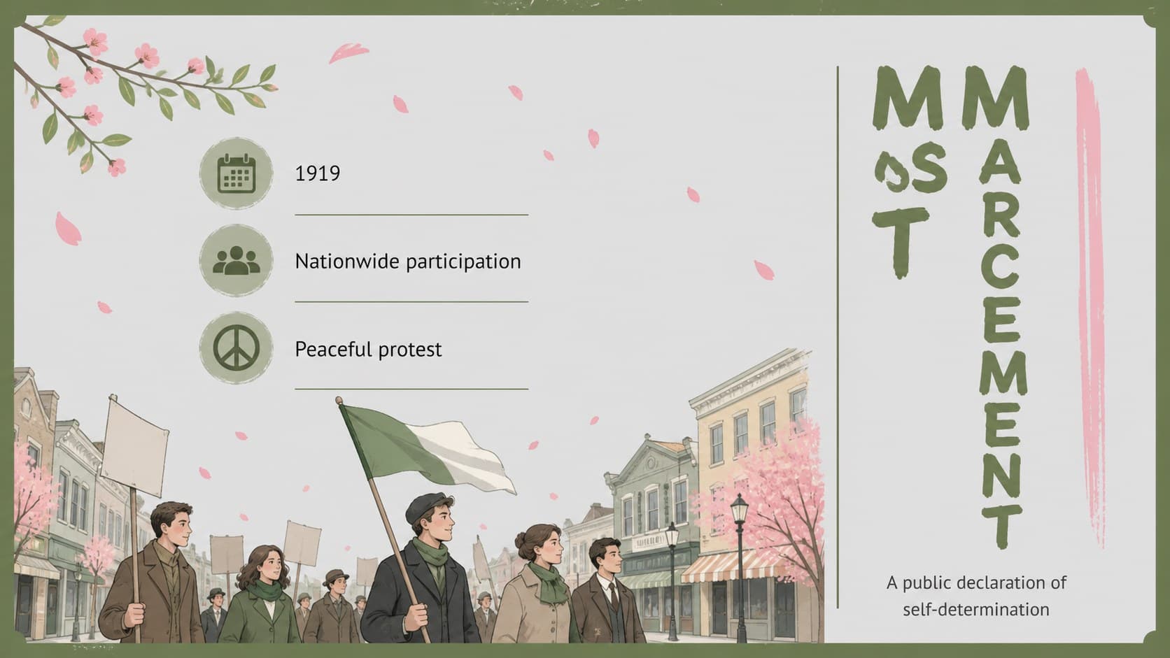 March 1st Movement slide highlighting public demonstrations and calls for self-determination.