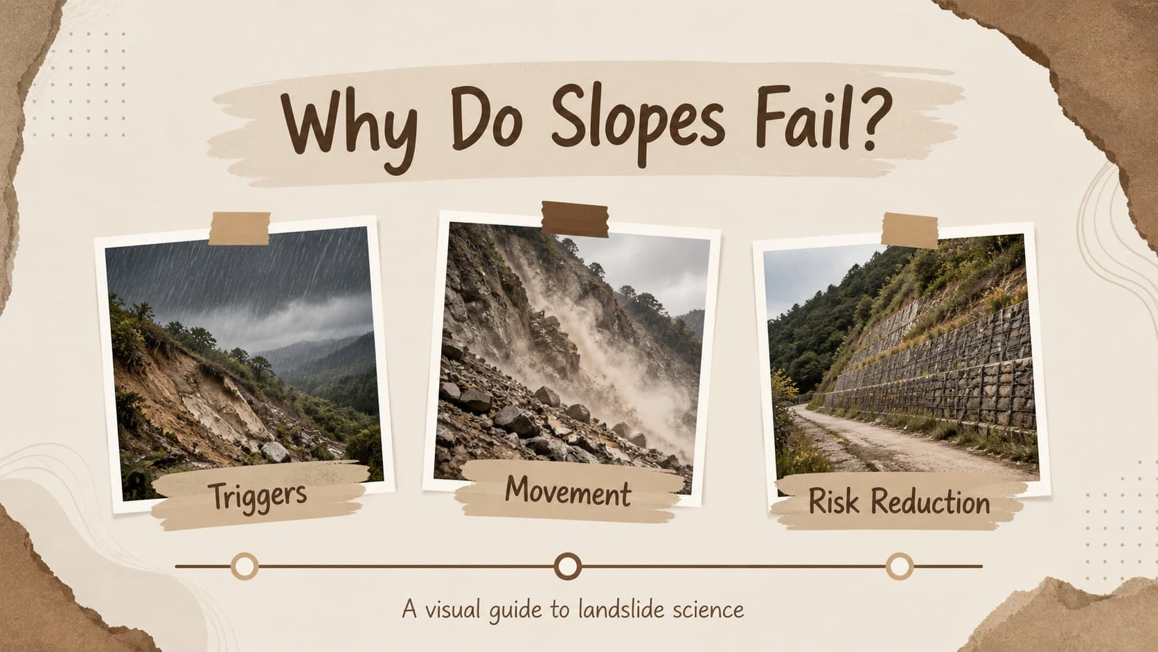 Lesson overview slide outlining the main questions in a high school landslide science lesson.