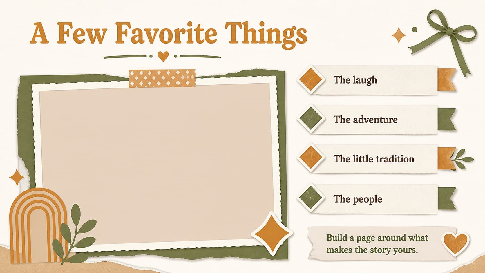 Birthday memory board slide displaying photo placeholders, captions, and playful geometric shapes.