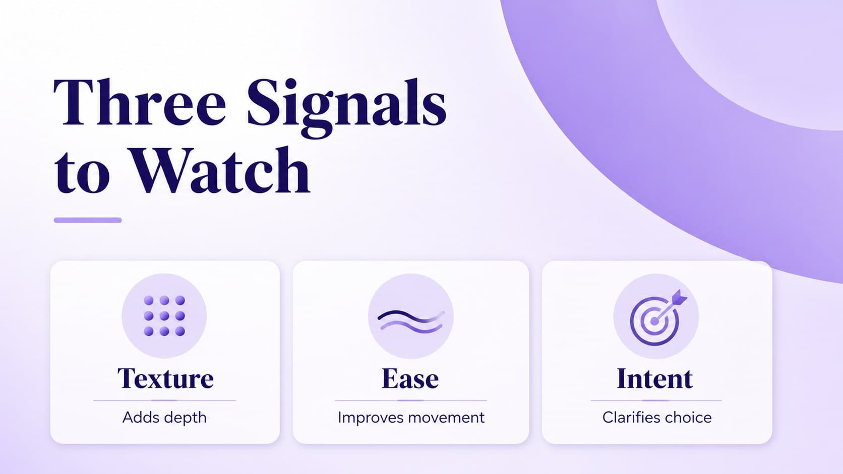 Three-point insight slide showing trend signals in a feminine business presentation.