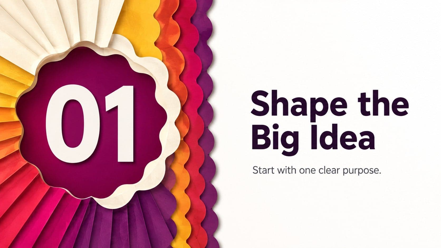 Layered rainbow Google Slides theme section divider featuring bold typography and dimensional paper waves.