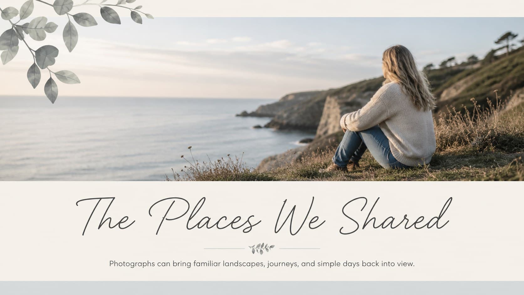 Memorial tribute slide with a large landscape photograph and a short caption for family memories.