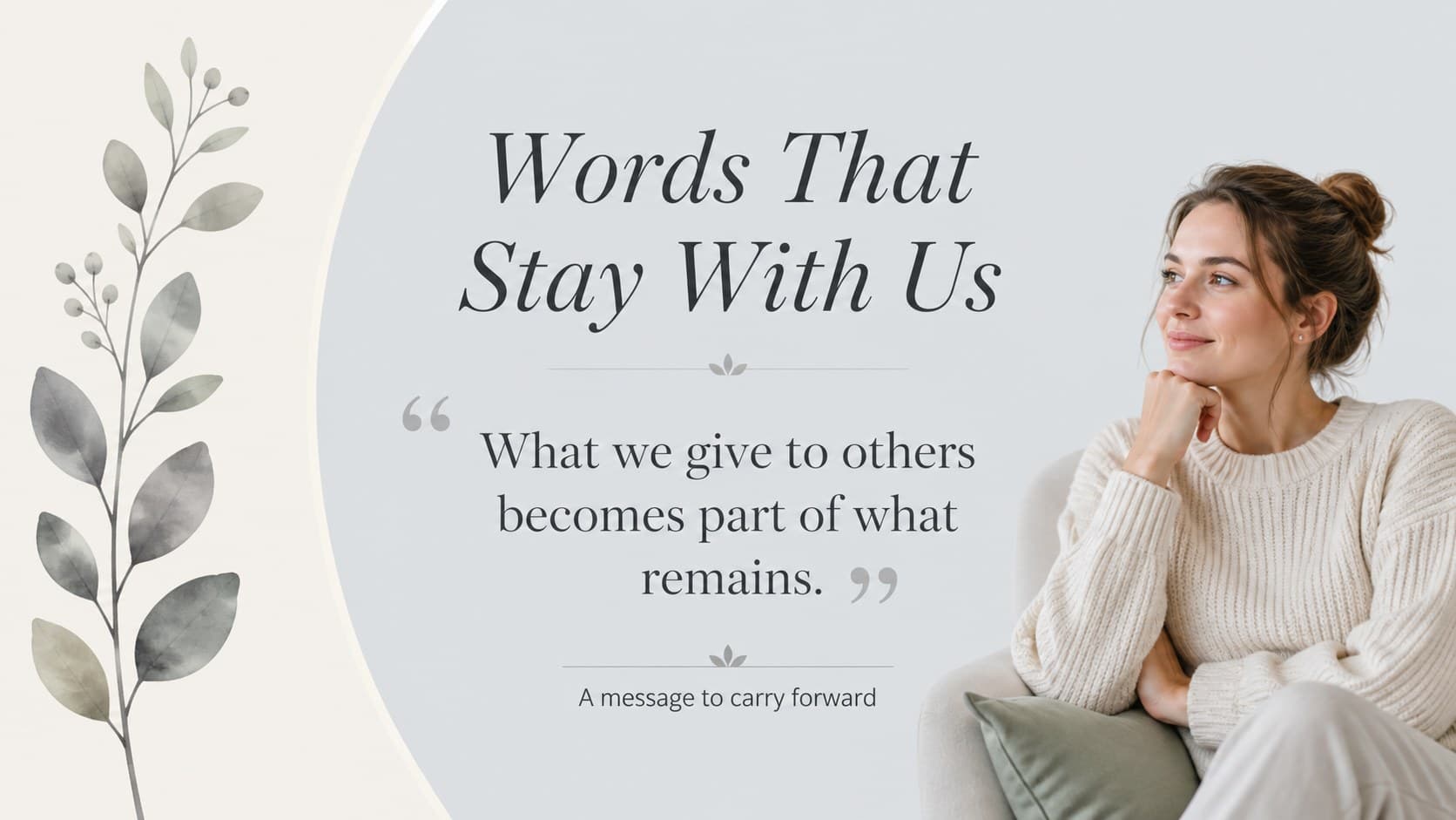 Celebration of life slide presenting a favorite quotation beside a muted watercolor floral panel.