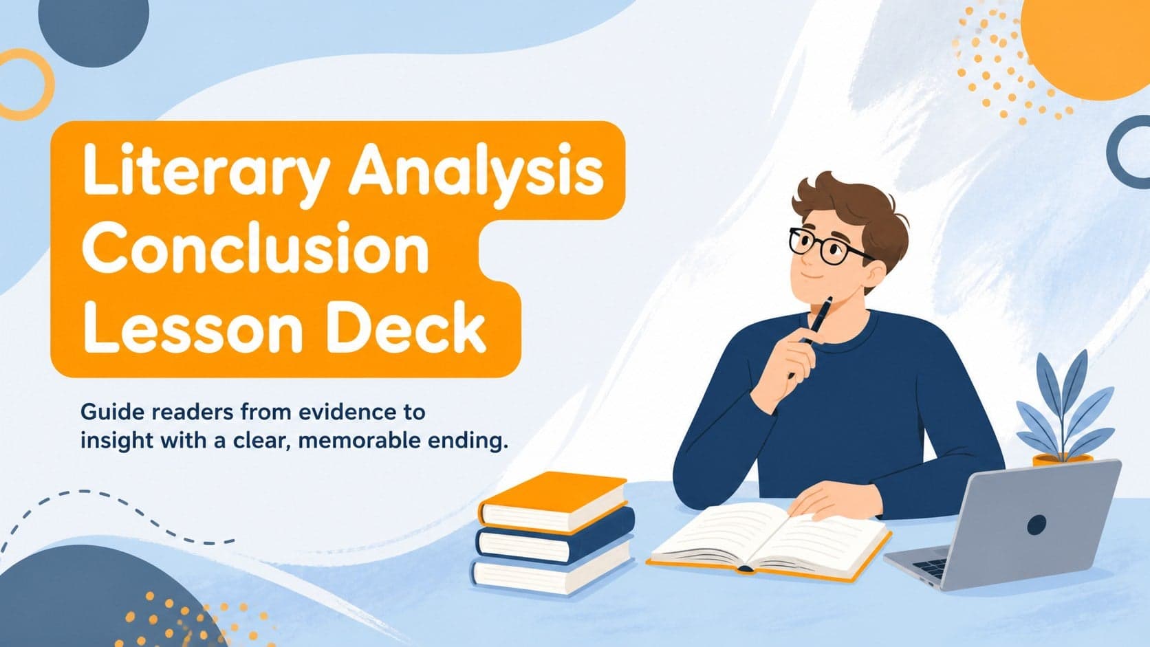 Cover for a Literary Analysis Conclusion Lesson Deck with illustrated academic details and a clear classroom subtitle.