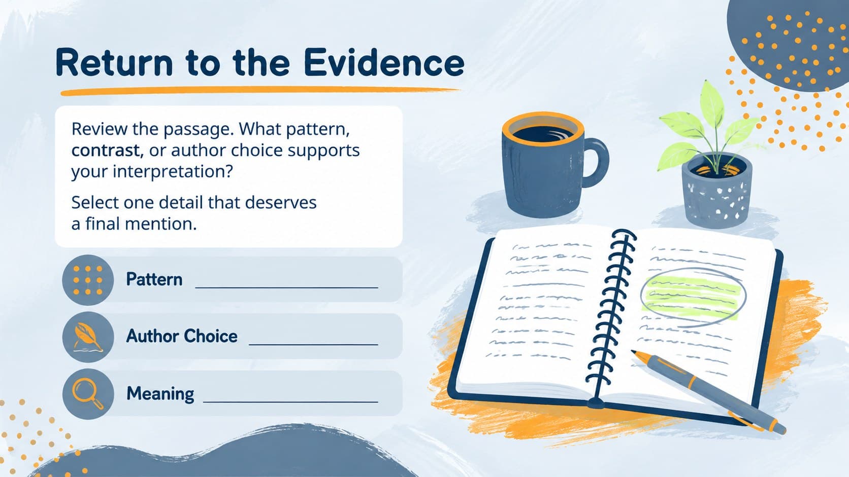 Close-reading slide showing how textual evidence supports a literary analysis conclusion.