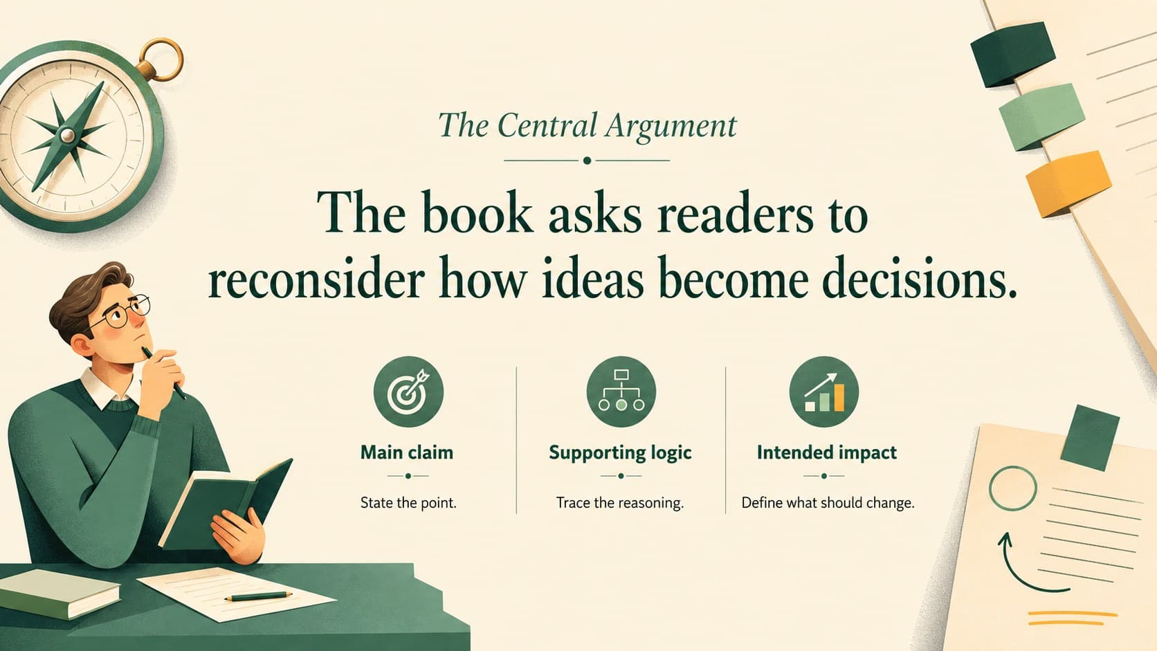 Central argument slide for a business book discussion presentation.