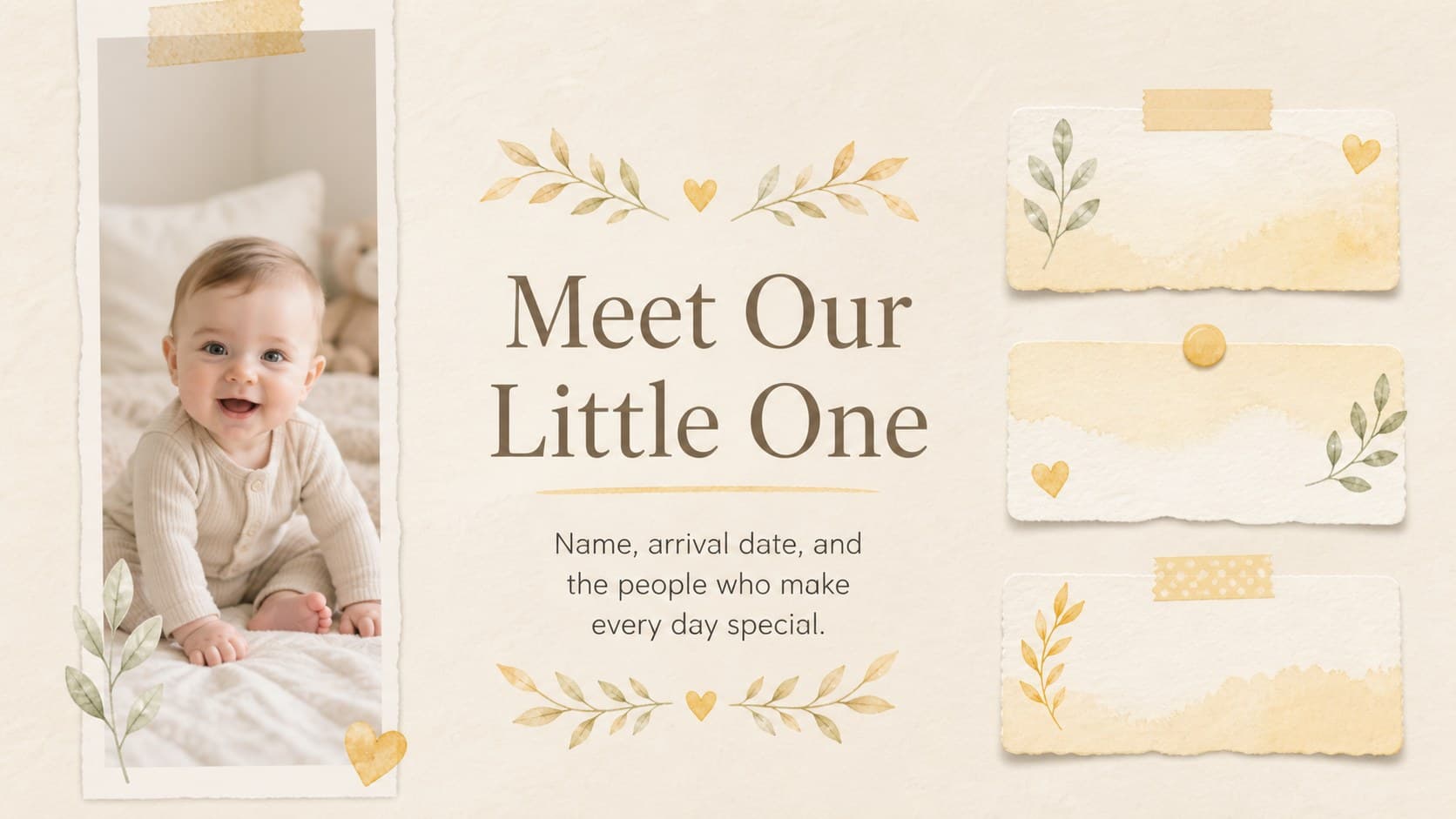 Introduction slide presenting a family profile for a baby memory book presentation.