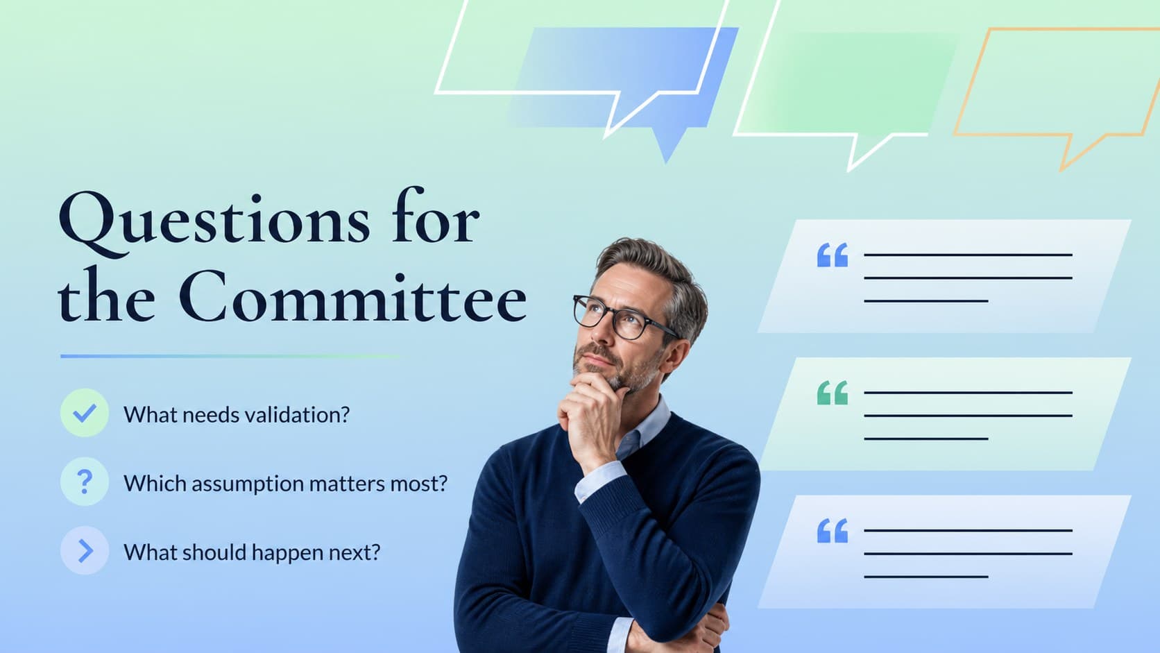 Stakeholder discussion slide for documenting questions in a credit approval meeting.