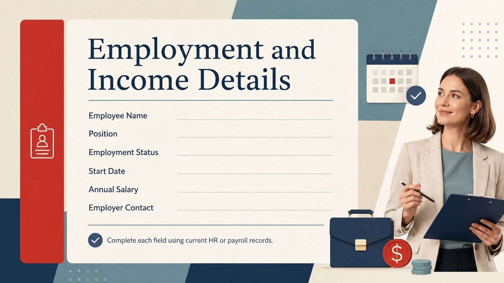 Employment and salary verification letter layout showing lender-ready job, income, and employer information fields.