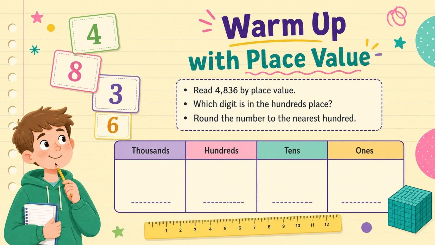 Place value warm-up activity preparing upper elementary students for long division practice.