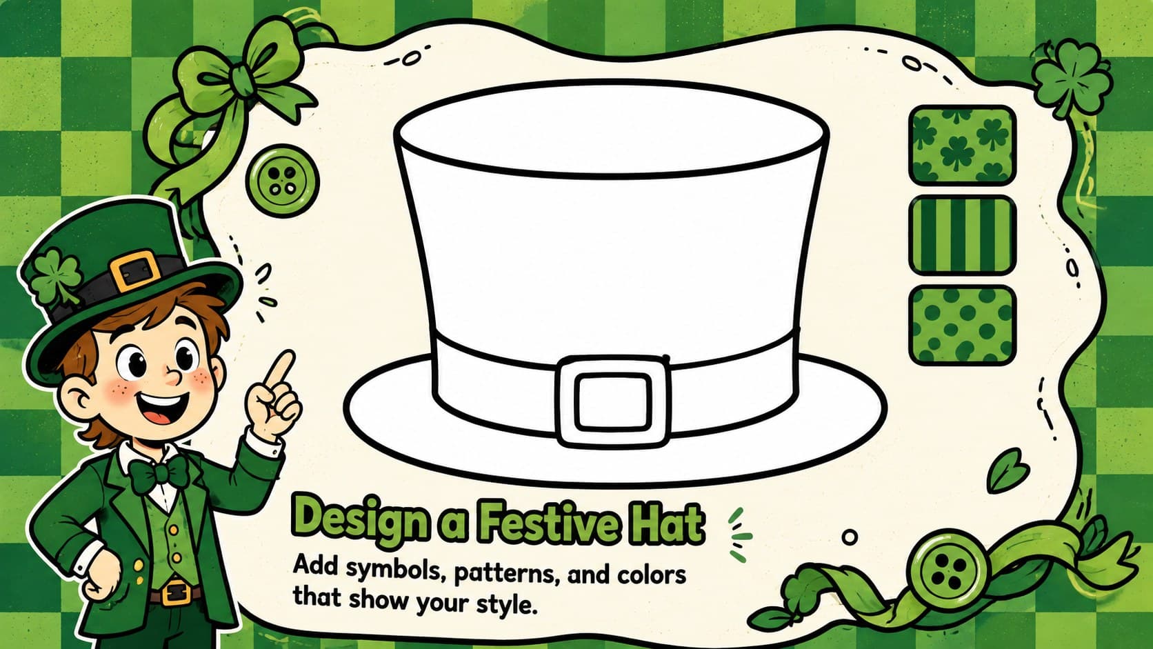 St. Patrick's Day drawing activity with a blank festive hat ready for students to customize.