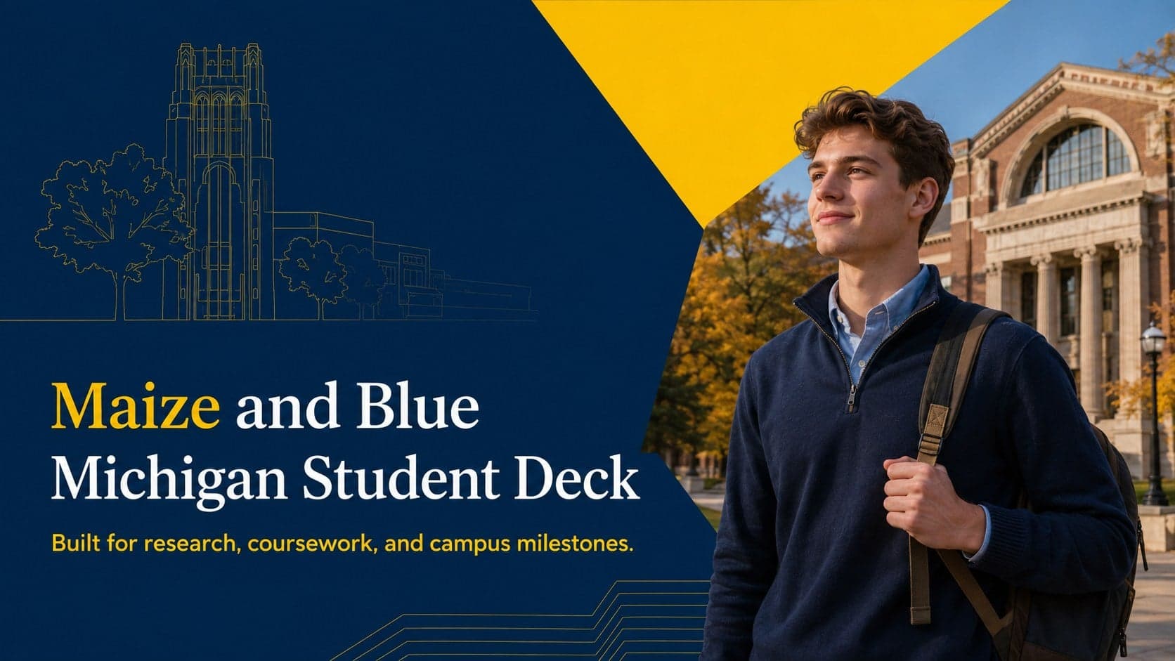 Cover of the Maize and Blue Michigan Student Deck with bold collegiate typography and geometric yellow accents.