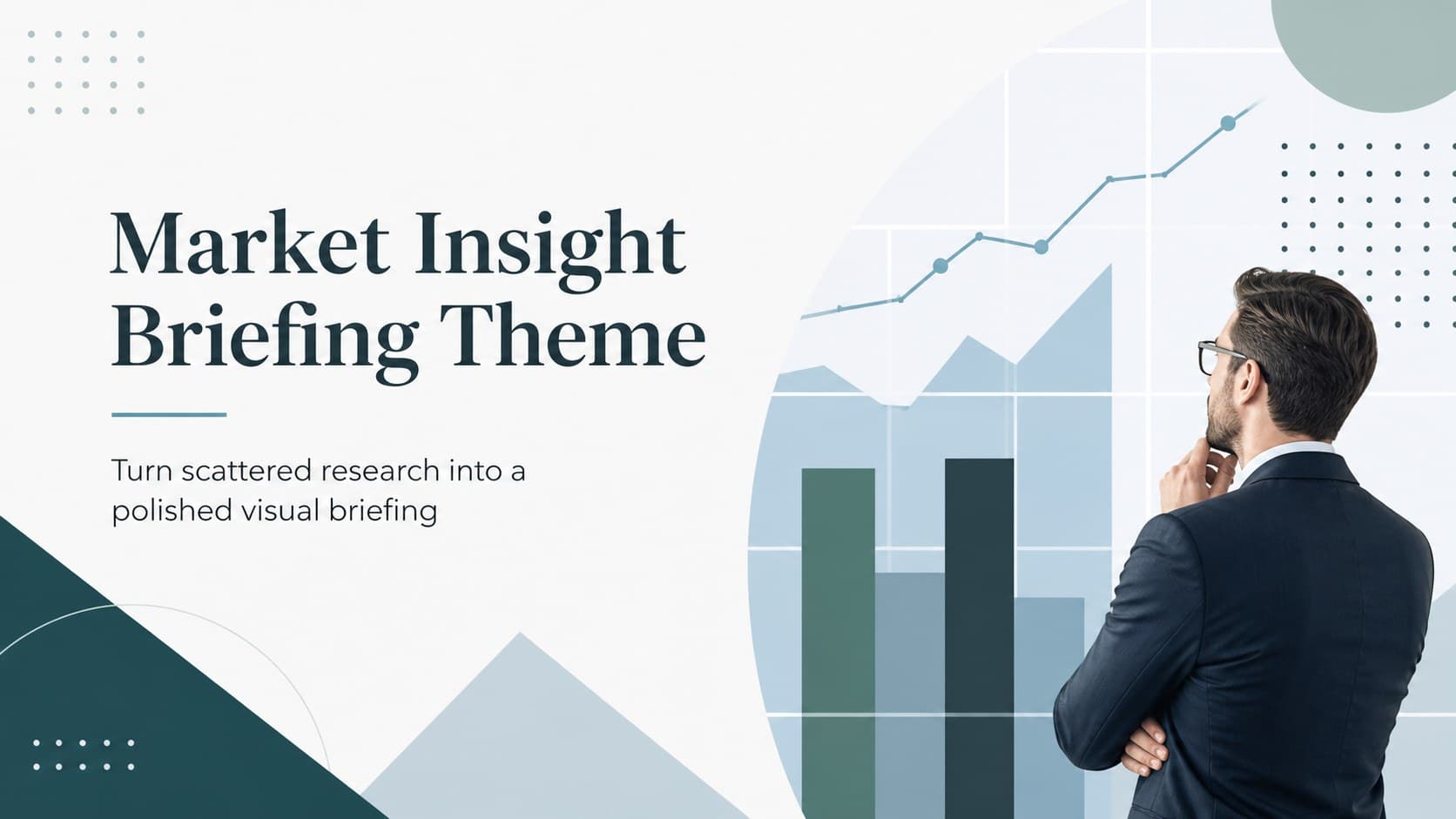 Cover slide for a market insight briefing theme with a clean corporate research layout in blue, green, white, and black.