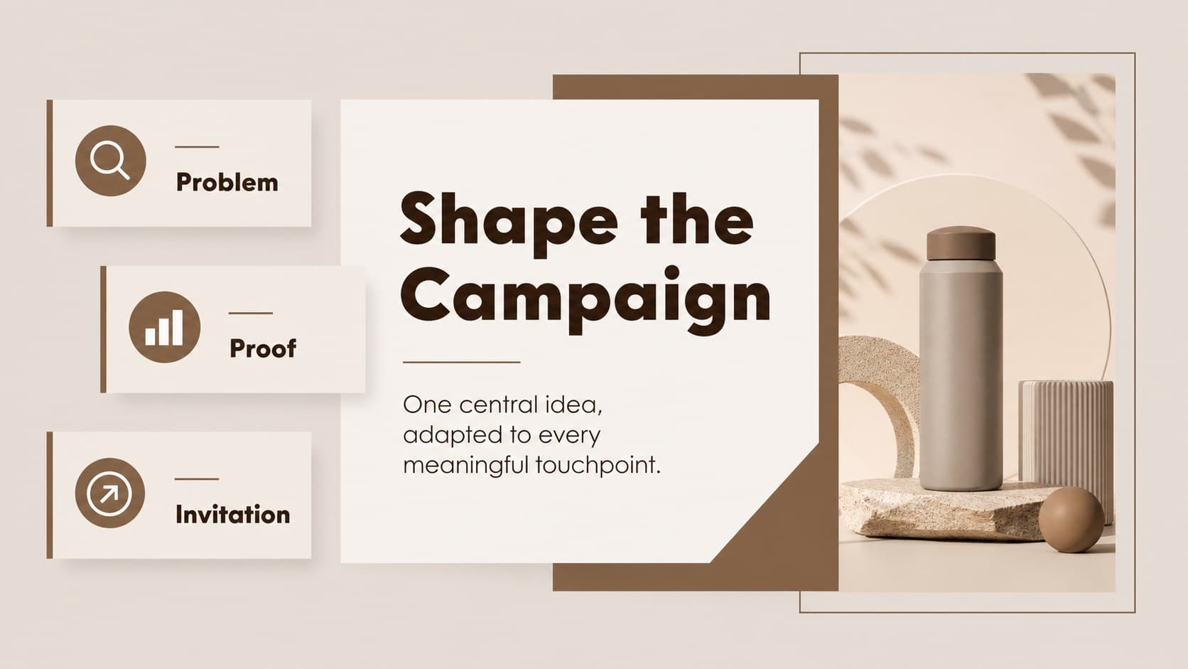 Launch campaign slide organizing message pillars and audience touchpoints for market entry.