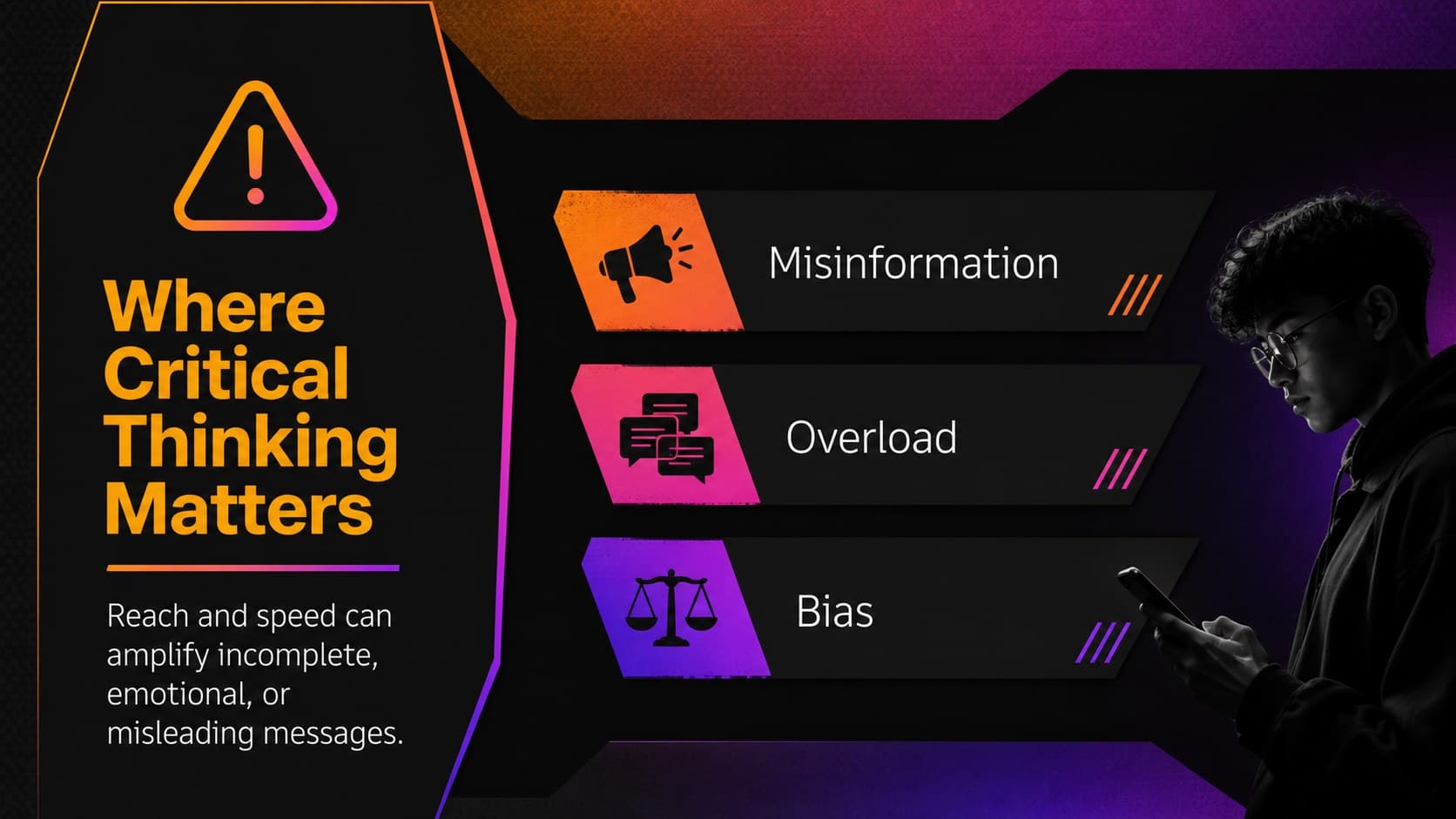 Risks comparison slide showing common concerns linked to media reach and speed.