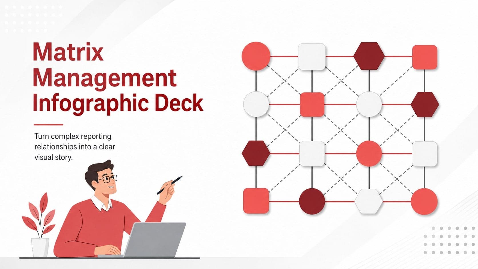 Cover of a matrix management infographic deck with a clean white corporate layout and intersecting reporting-line graphics.