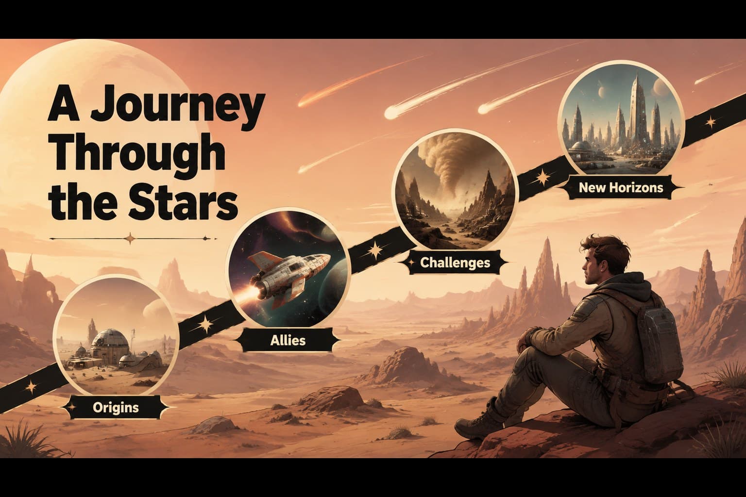 May the 4th event presentation timeline slide showing a visual journey across themed moments.