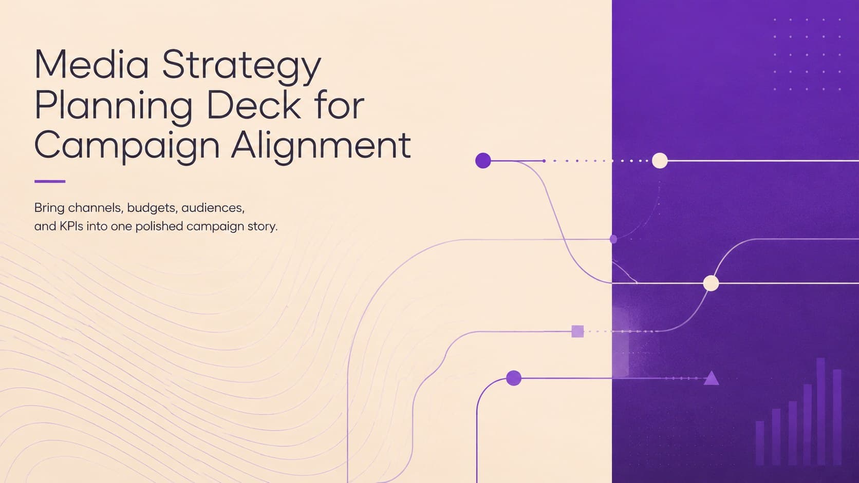 Purple-and-beige cover for a media strategy planning deck focused on campaign alignment.