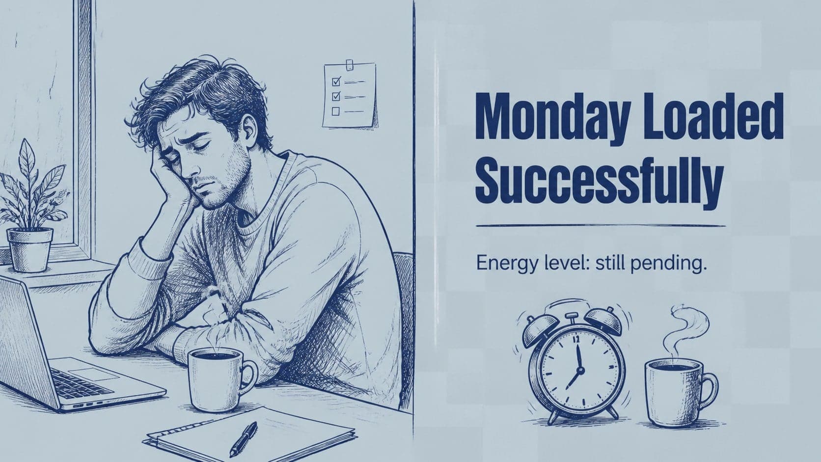 Editable reaction meme slide deck page showing a large photo and a concise Monday-themed punchline.