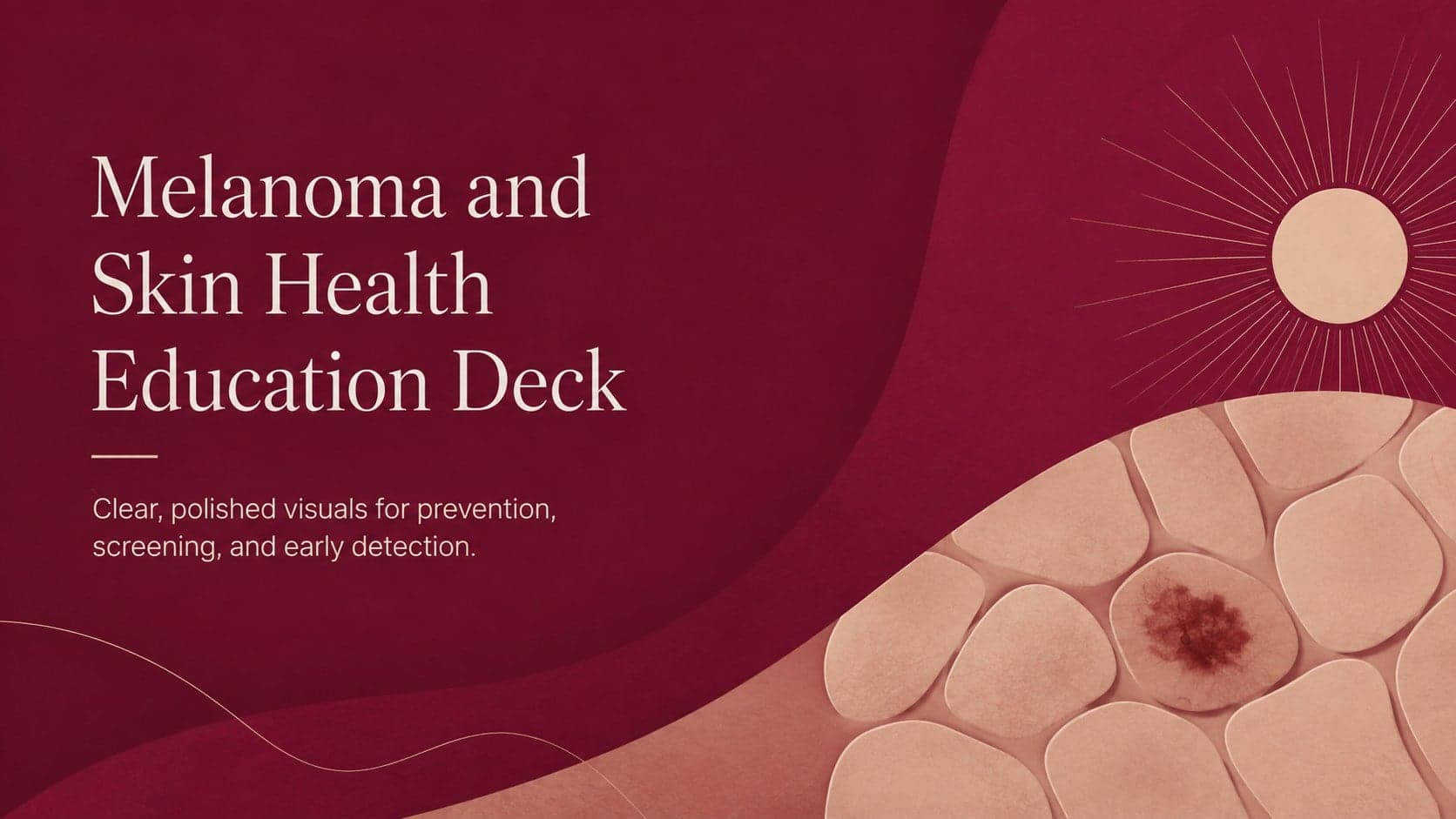 Cover of a melanoma and skin health education deck in a modern red-and-beige geometric style.