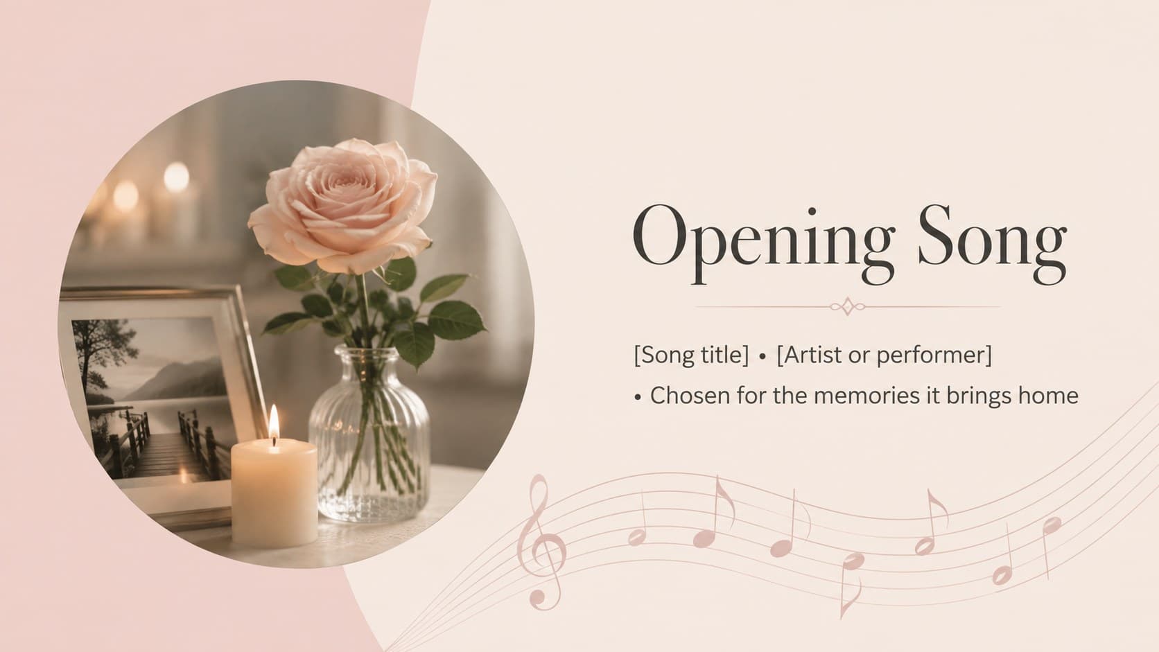 Funeral music program slide highlighting the opening song and its personal meaning.