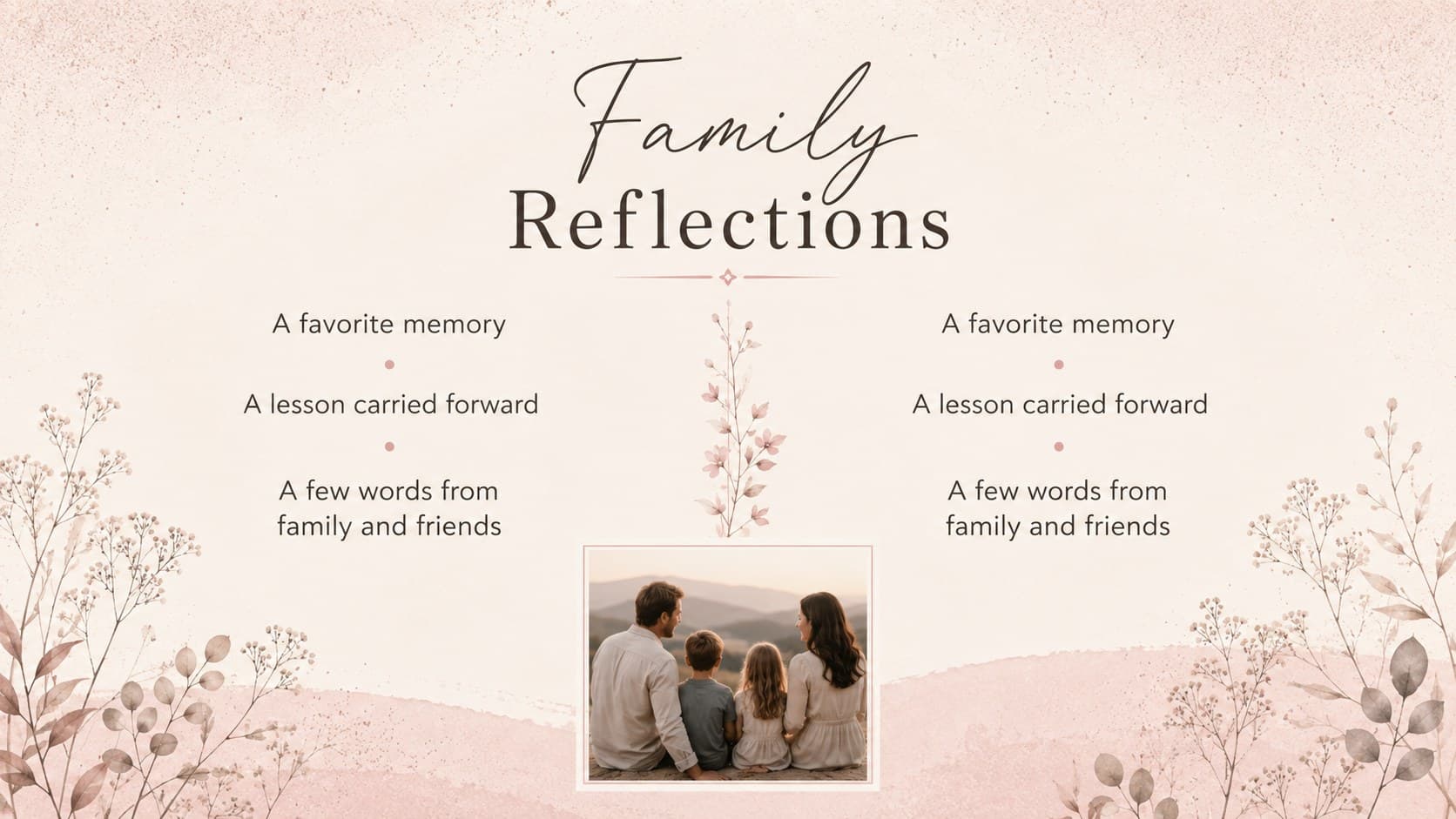 Editable funeral tribute slideshow page for short memories shared by family and friends.