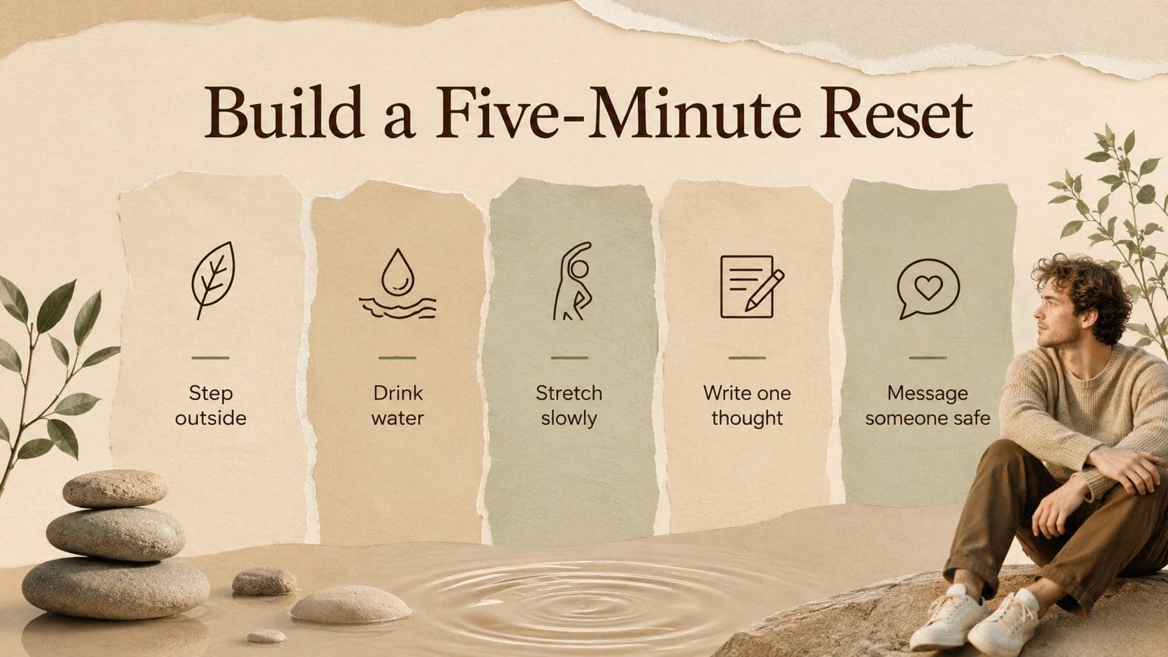 Self care strategies slide presenting five practical methods for resetting during stress.